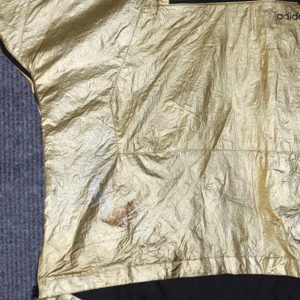 Adidas‎ Windbreaker Mens L Gold Metallic Pullover Anorak Hooded Jacket